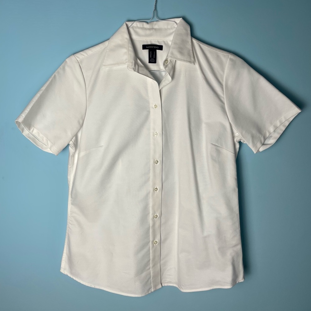 Women’s Lands’ End White Button Down Short Sleeve Shirt